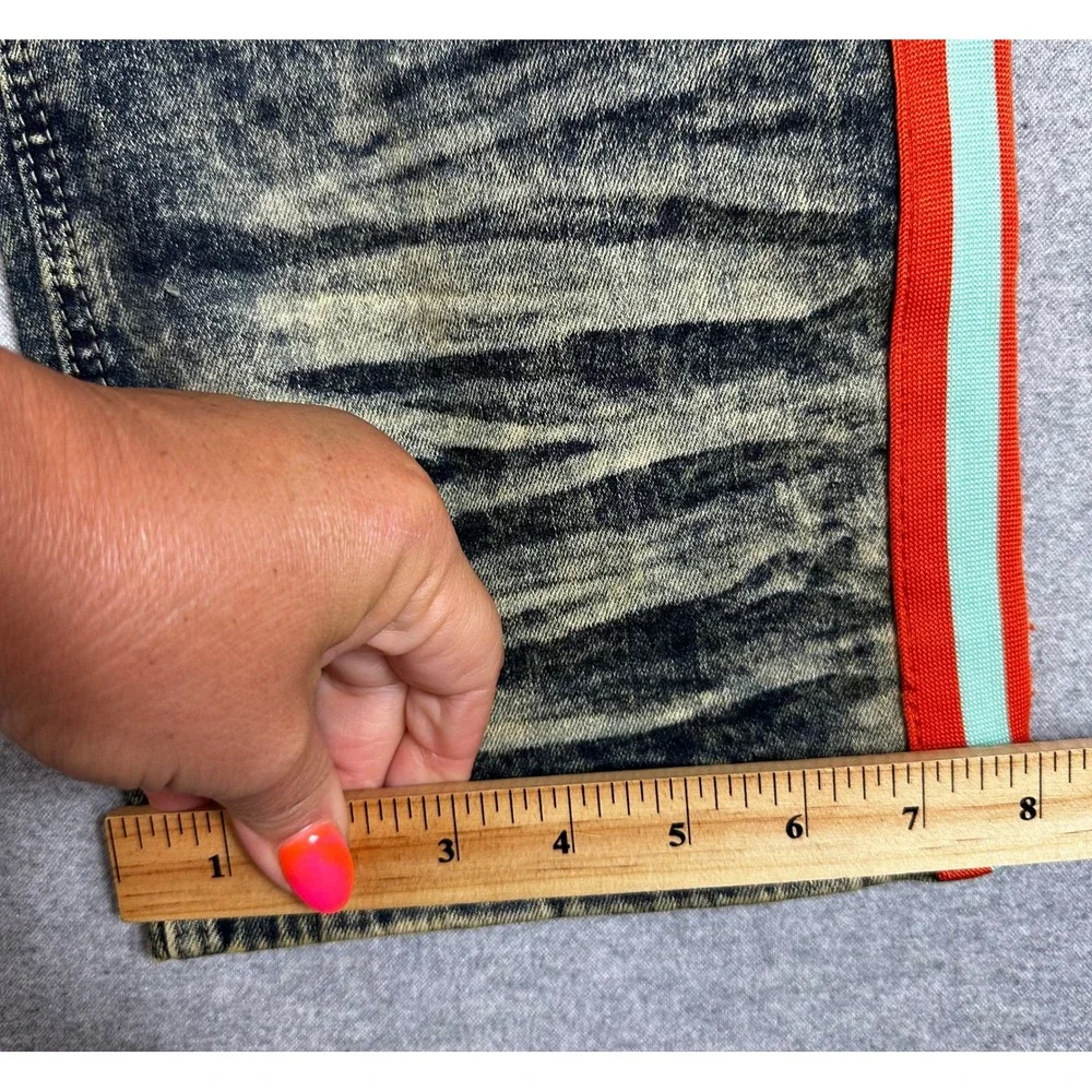 Makobi Jeans Mens 46x34 Blue Acid Wash Distressed Side Stripe Moto Streetwear